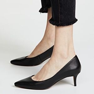 Black Leather Classic Pointed Toe Kitten Heel Pump